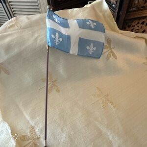 Vintage Quebec Saint-Jean-Baptiste Day Desk Stick Flag 3.5” x 5” w/ Wood Staff.